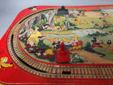 Gorgeous Vivid 1958 DISNEYLAND Express Train Tin Litho- All Metal LAYOUT Only by MARX Walt Disney Productions Mickey Mouse Club